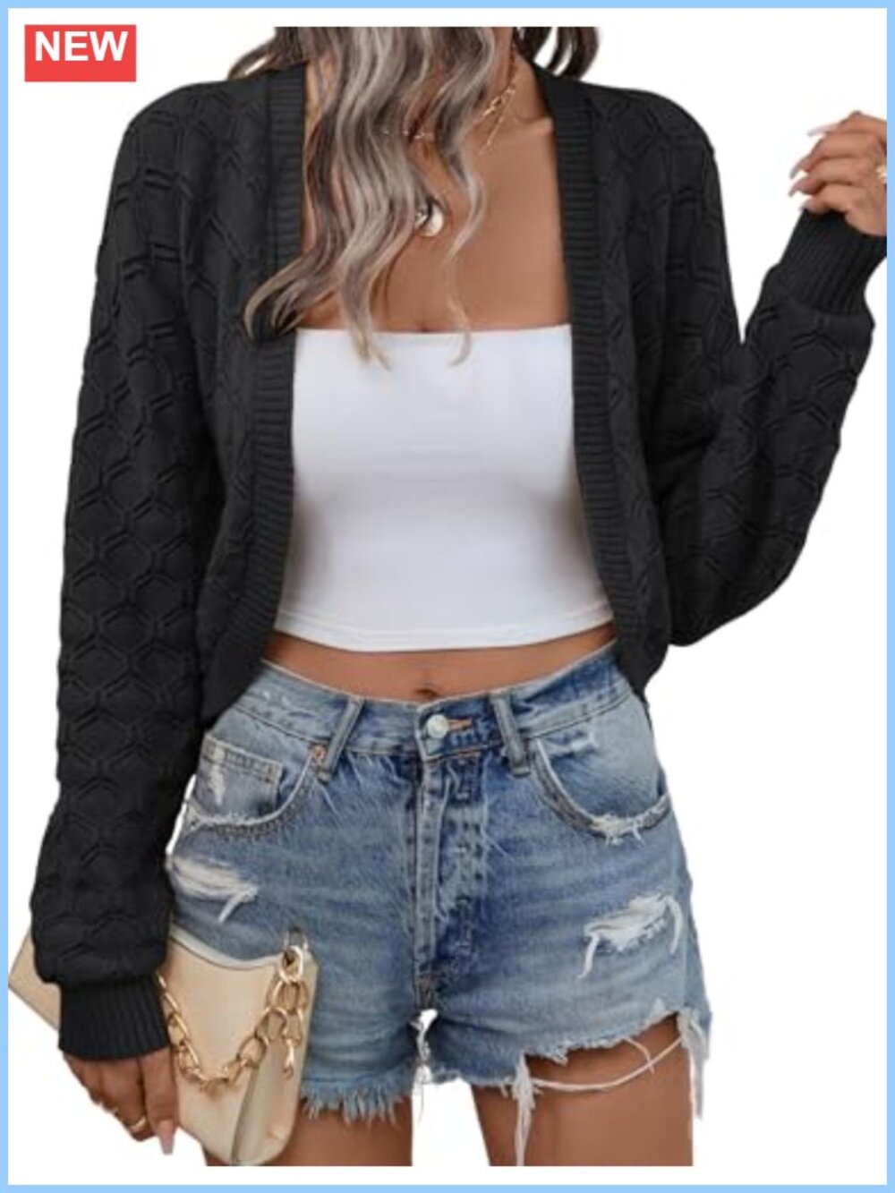 Cropped Cardigan Bolero Shrug for Dresses Knit Open Front Long Sleeve Sweater